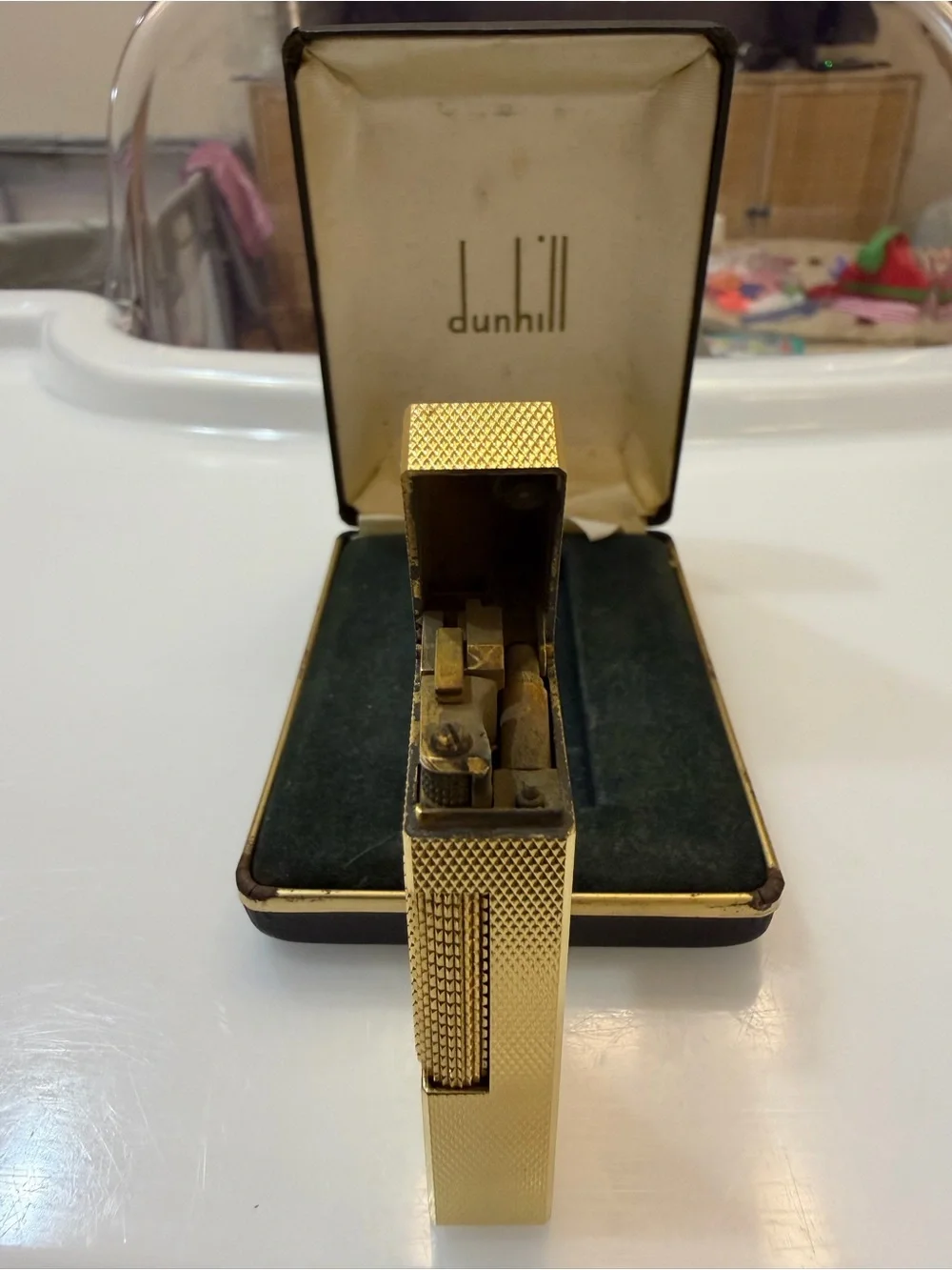Vintage Dunhill Rollagas Gold Plated Lighter - Barley Pattern - Swiss Made